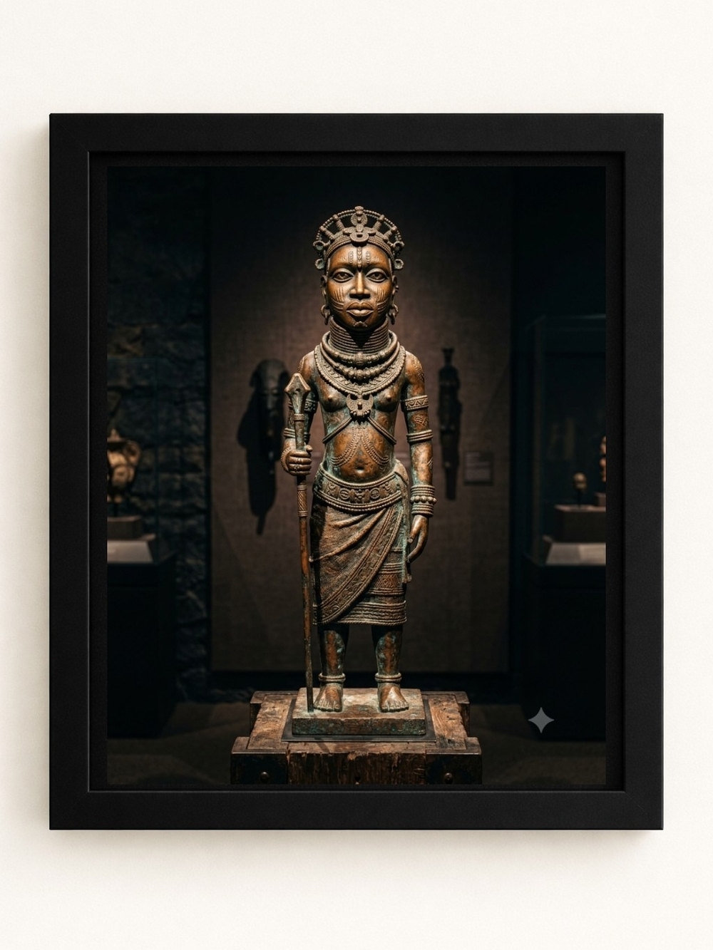 8x10 Framed Bronze Tribal Statue A.I. Art Print